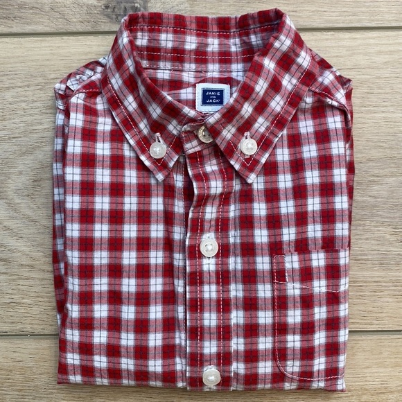 Janie and Jack Plaid Poplin Long Sleeve Button Down Dress Shirt Boys Christmas - Picture 6 of 11